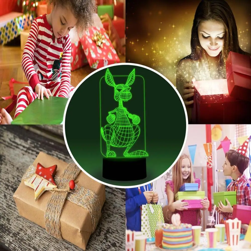 NiteApps 3D Kangroo ночник настольная лампа Иллюзия украшение лампа подарок на день рождения приложение/сенсорное управление