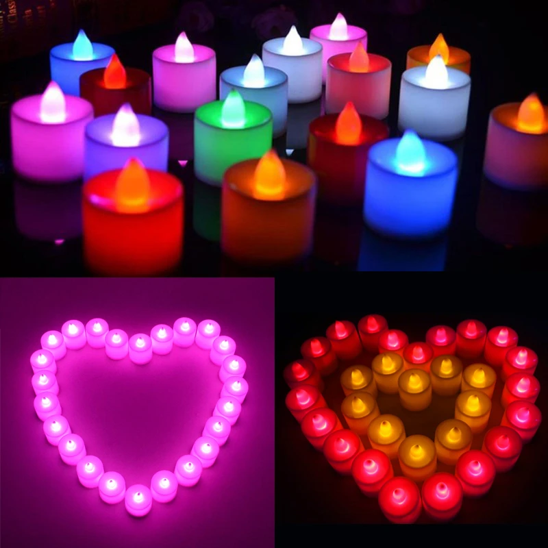 24pcs Heart Shape LED Candles Battery Powered Flameless Tea Lights Party Decor 
