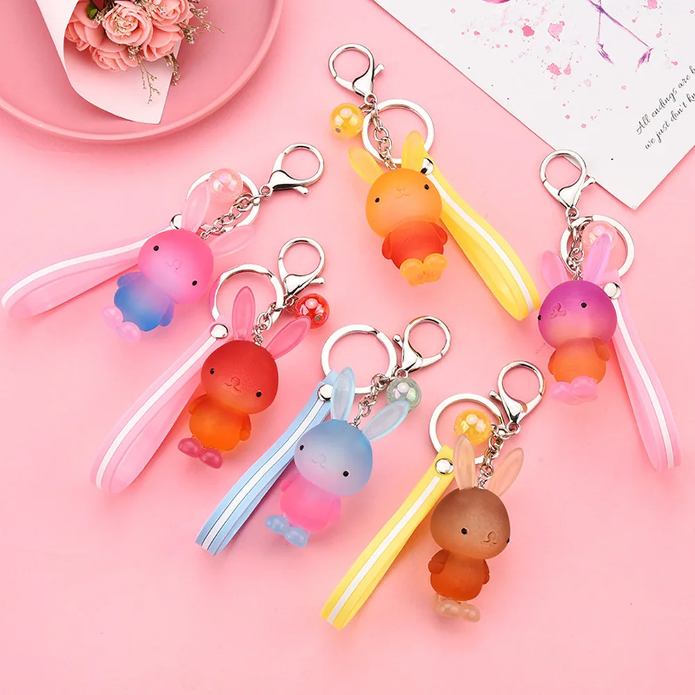 

New Multicolor Rainbow Creative Brilliant Rabbit Key chain Lovely Frosted Rabbit Girl Bag Accessories custom keychain