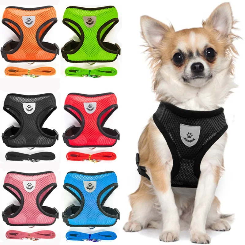 Conjunto de arnés y correa para mascotas, chaleco ajustable transpirable de malla suave para caminar, correa para el pecho, suministros para mascotas