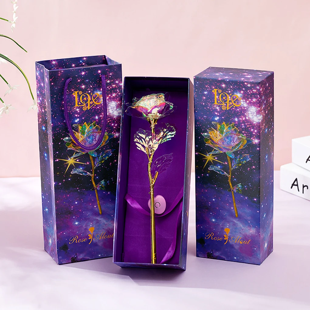 24K фольга позолоченные розы цветы галактика Коробка Свадебный декор День Святого