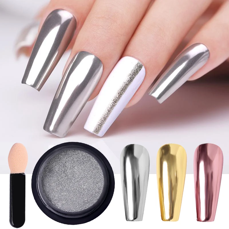 Mirror Nail Art Glitter Powder Rose Gold Silver Metallic Effect Glitters For Nails UV Gel Polish Chrome Pigment Decor | Красота и