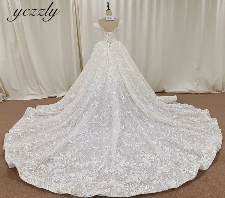 Vestido De Casamento элегантные ослепительный, милый, открытые плечи, бальное платье, кружевное свадебное платье с аппликацией Длинные свадебные платья для принцесс