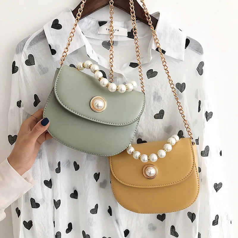 

2019 New Style Graceful Pearl Square Sling Bag Magnetic Snap Simple Shoulder Women's Bag