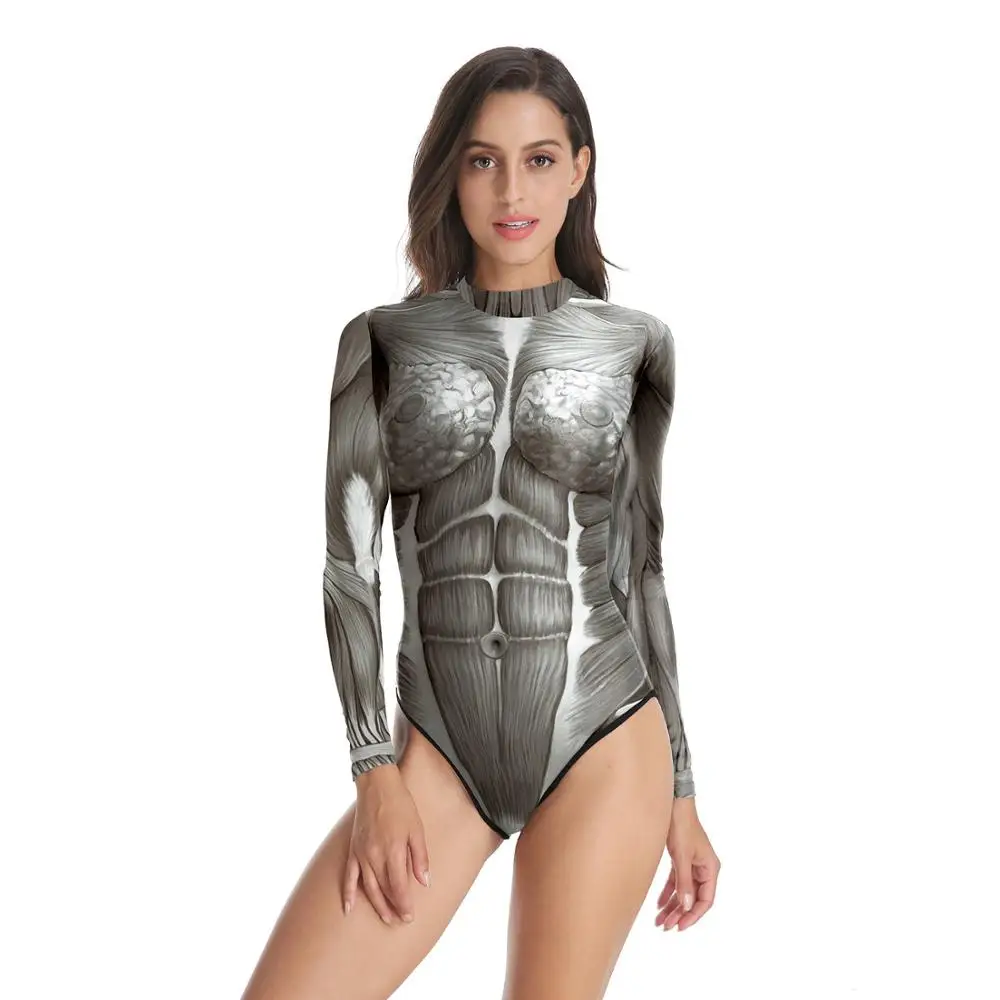 

New European and American 3D human body surface tissue structure pattern printing long-sleeve swimsuit