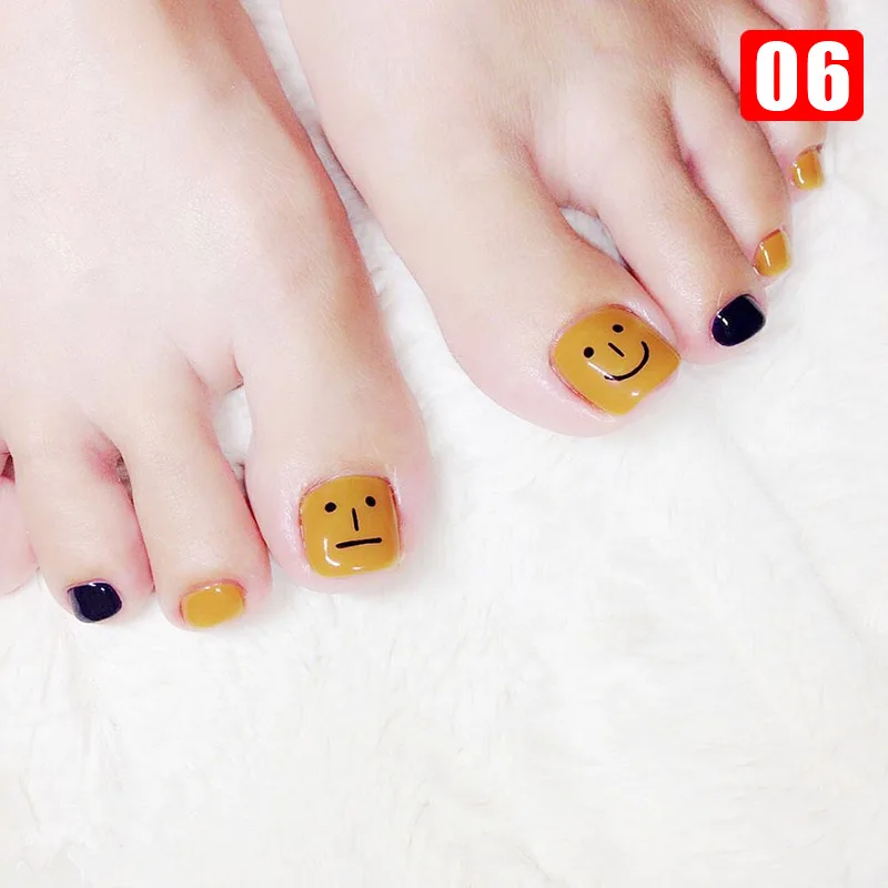 Hot 24Pcs/Set Fake Toe Nails Tips New Fashion Square Type Top Finish Toenail Art Manicure Decor Beautiful Girl Women J3