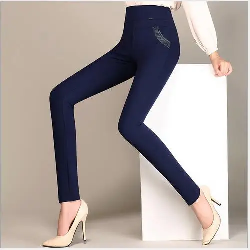 dark blue S-6XL размера плюс женская одежда зима осень женские брюки карандаш узкие леггинсы высокая эластичность талии брюки WR117 - Цвет: dark blue