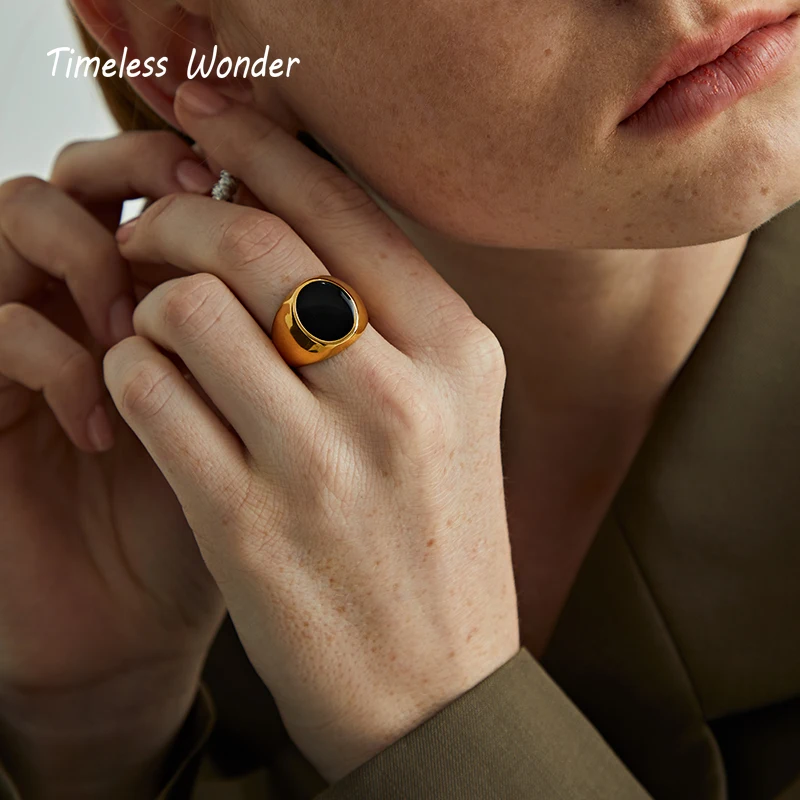 Timeless Wonder Titanium Geo Oval Wide Band Ring Women Stainless Steel Jewelry Boho Gothic Ins Designer Top Gown Party Rare 8512 | Украшения