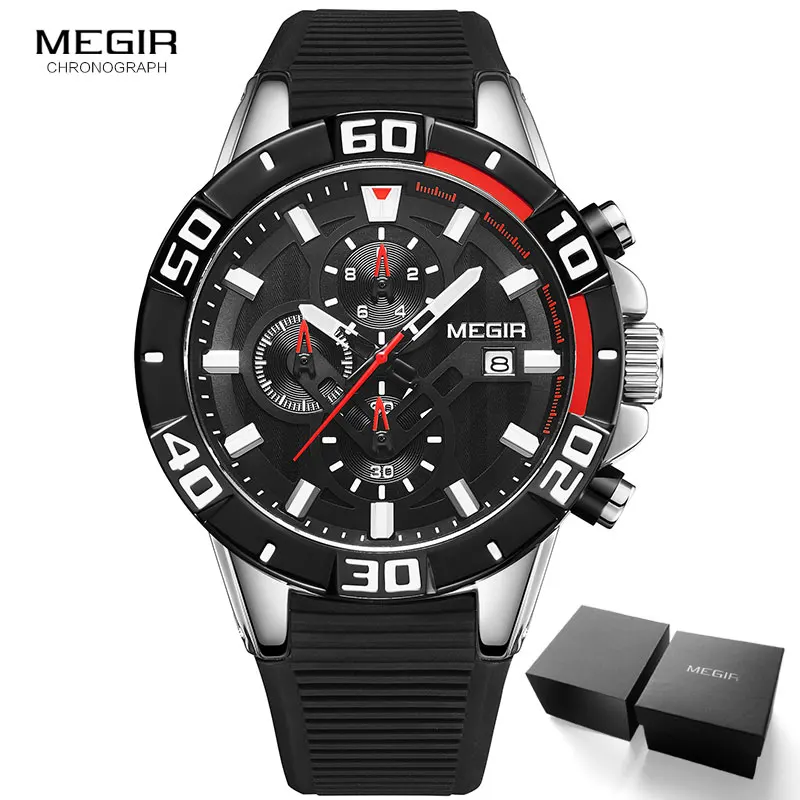 MN2121G-Black MEGIR синие Военные Спортивные кварцевые часы мужские водонепроницаемые наручные часы с хронографом мужские роскошные часы Relogio Masculino Лидирующий бренд часы 2121 - Цвет: MN2121G-Black