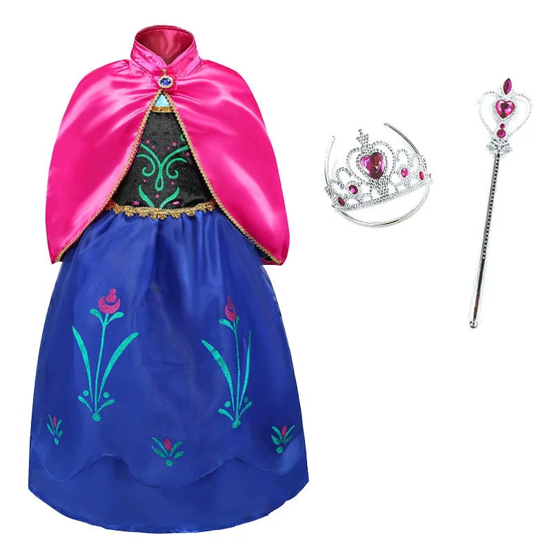 Детское платье Анны для девочек, Снежная королева 2, осенняя одежда с длинными рукавами, Детский карнавальный костюм Эльзы, аксессуары, парик - Цвет: Anna 1 Set-3