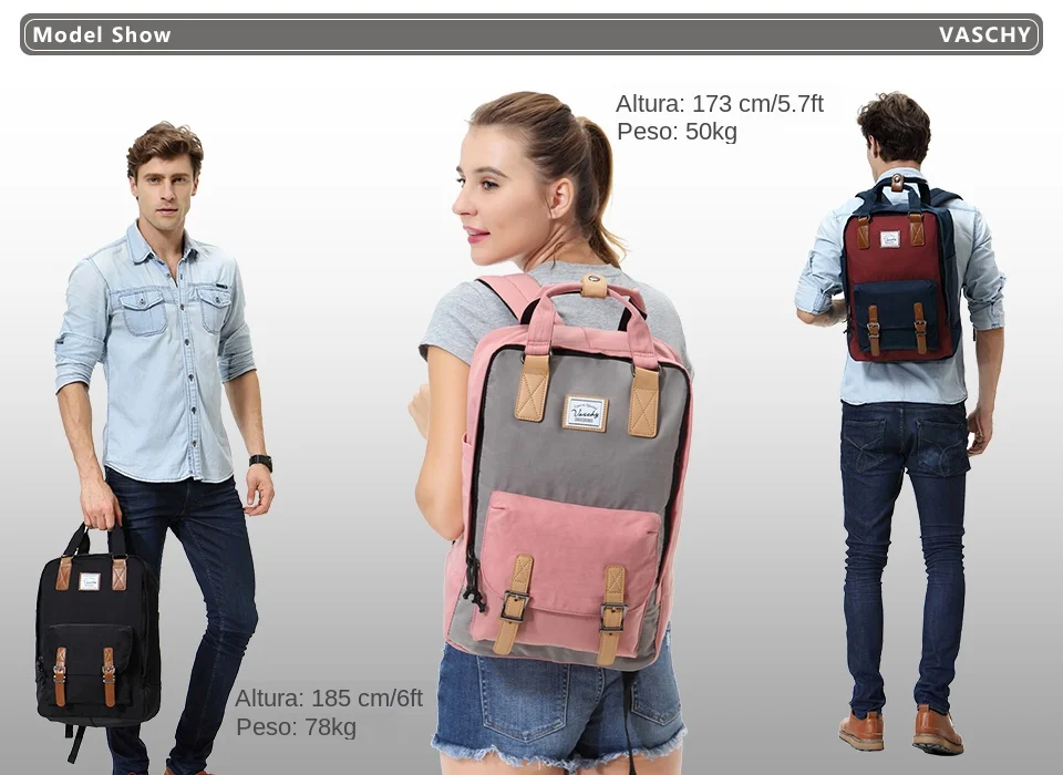 VASCHY Mochila escolar para mujer, bolso de viaje, para ordenador portátil, femenino