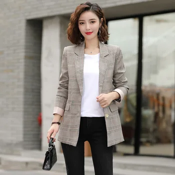 

Women's jacket 2019 spring and autumn new casual fashion temperament wild plaid single-breasted small suit women's clothing