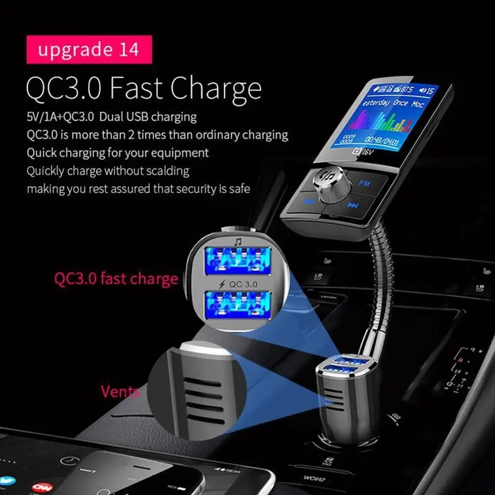 

MP3 Radio Player Receiver Double USB Charger Bluetooth 4.2 FM Transmitter Car Modulator Voiture QC3.0 Lossless Music NEW