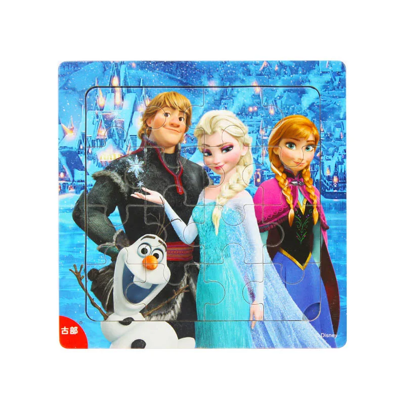 Disney 9 шт/16 шт Белоснежка/София/Микки Минни/замороженная Романтика деревянная коробка головоломка 2-3-4-5 лет детская головоломка - Цвет: Color17-16pcs