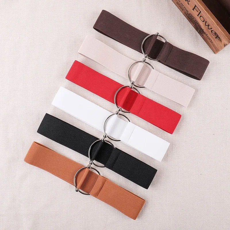 

2020 New Good Elastic Women's Belt Black Simple Waist Band Round Buckle Decoration Coat Sweater Fashion Dress Off White Belt