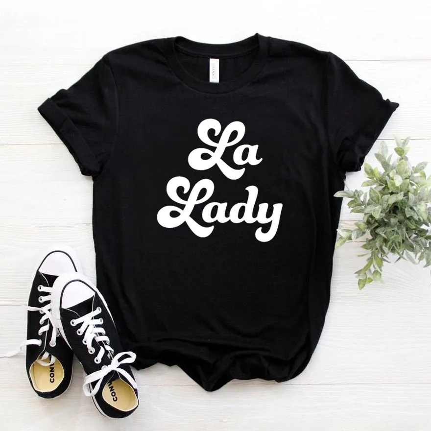 Женская футболка с буквенным принтом La Lady свободная коротким рукавом и круглым