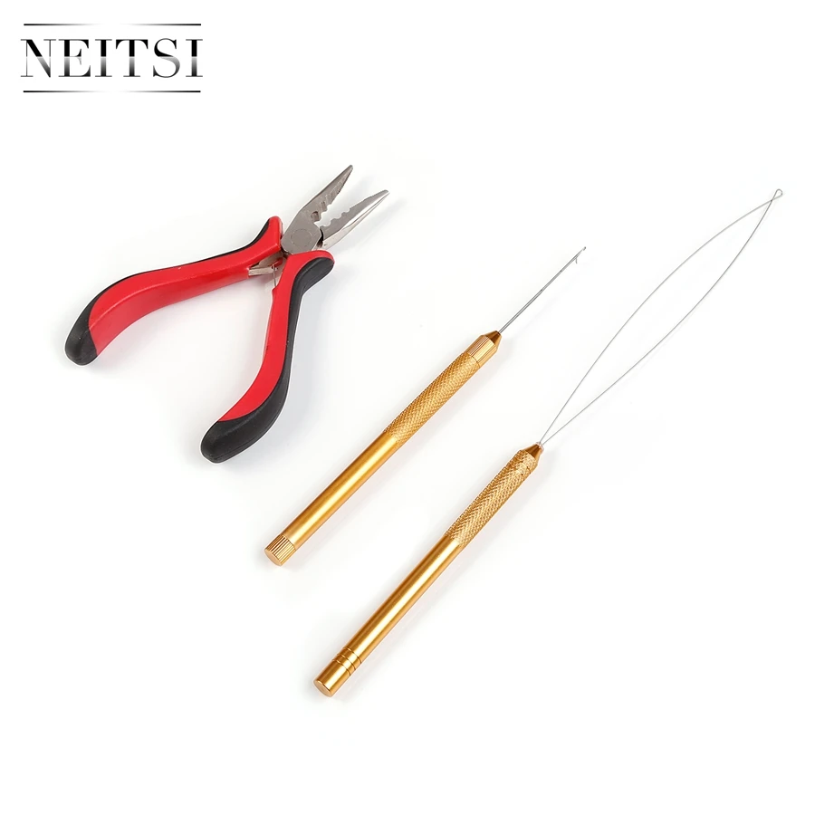 

Neitsi One set Hair Tools For Ring Hair Extensions (1pc Plier Red#+1pc Copper Hook Needle+1pc Copper Loop Threader)