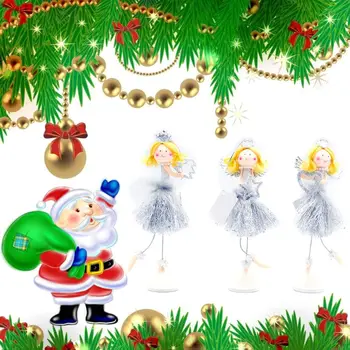 

3pcs/set Christmas Blond Silver Skirt Angel Doll Hanging Pendant Home Xmas Tree Ornaments Decorations Kids New Year Gifts Q84D