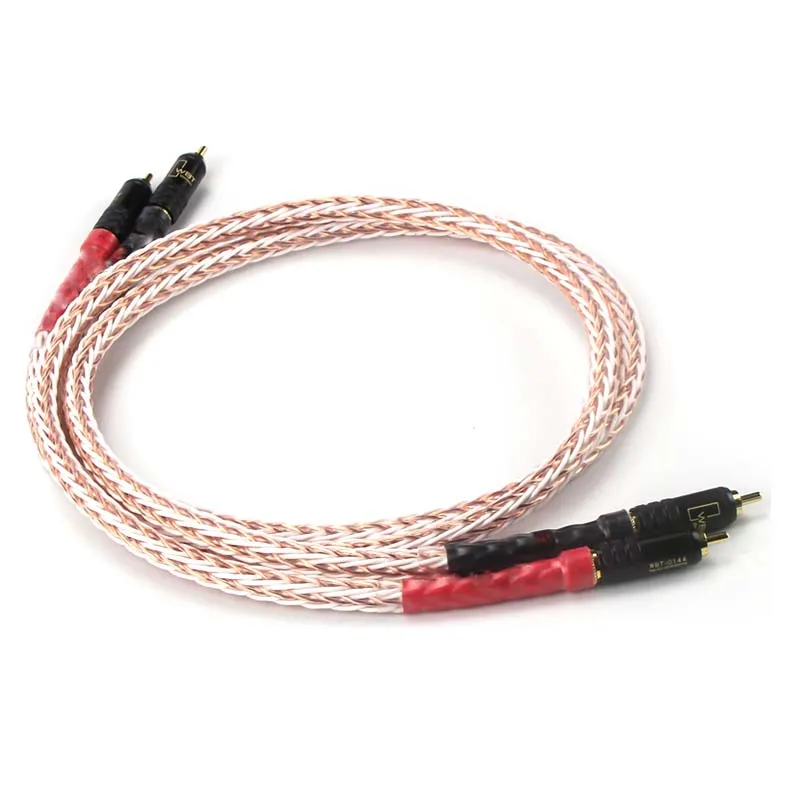 Pair Hi-End RCA Interconnect Cable 8TC 7N OCC Pure copper HiFi RCA Audio Cable Male to Male Gold-Plated plug