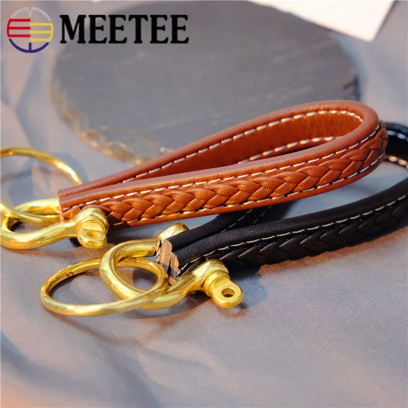 Meetee 2pcs 14cm High-quality Vintage Brass Keychain Buckles PU Woven Copper D Ring Key Hook DIY Leathercraft Hardware Parts