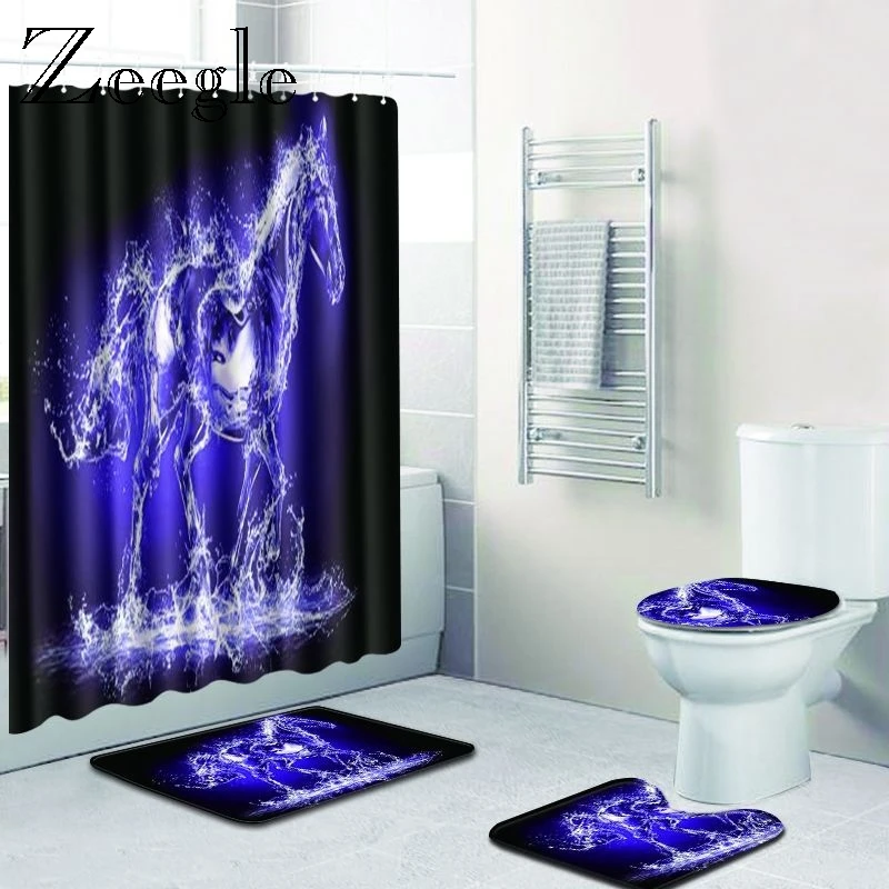 Zeegle Shower Curtain and Bath Mat Anti Slip Bathroom Doormat Shower Mat Absorbent Toilet Pedestal Rug Washable Bathroom Rugs