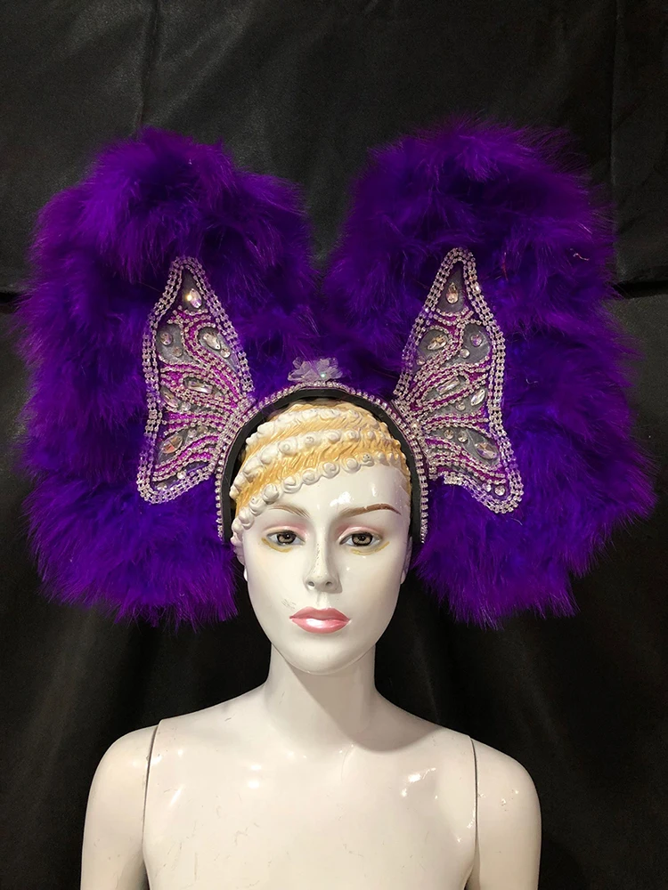 Custome Samba Танцевальный сценический костюм Страусиные волосы спина открытие перо головной убор Карнавал Танцы Аксессуары Головные уборы