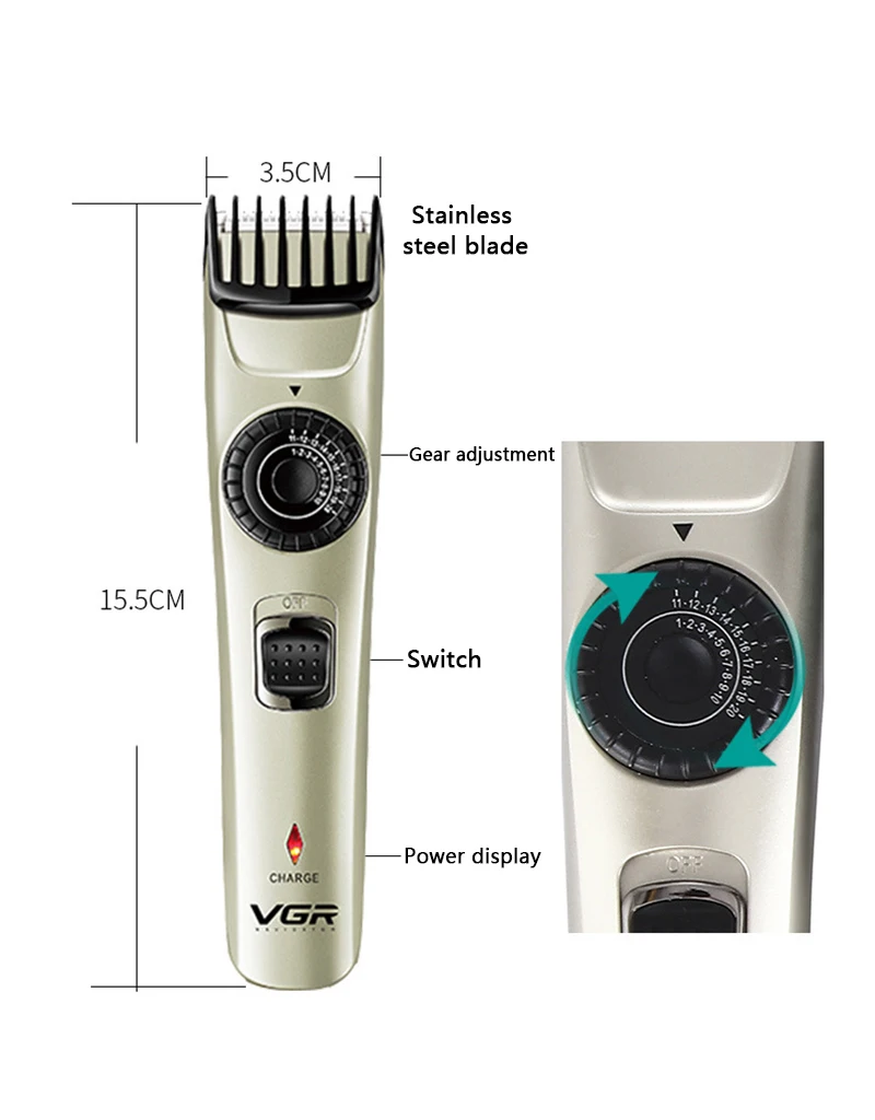 VGR V031 электрическая машинка для стрижки волос Бритва USB перезаряжаемая Водонепроницаемая триммер для бороды бритва-черный