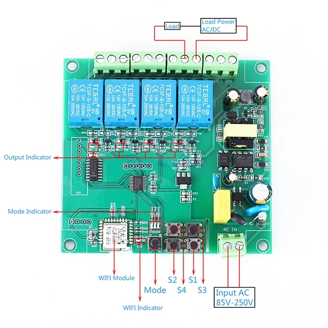 

A7-- 4CH Wireless WIFI Intelligent Control Switch AC 110V 220V Mobile APP Remote Power Supply Controller