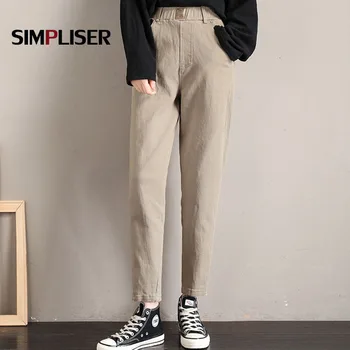 

2020 New Straight Overalls Casual Harem Pants Korean Elastic Waist Triangle Buckle Cargo Pants black khaki High Quality
