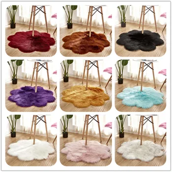 

Artificial Sheepskin Soft Fur Area Rugs Flower Shape Bedroom Chair Cover Long Fluffy Mat Wool Warm Hairy Carpet Seat pad