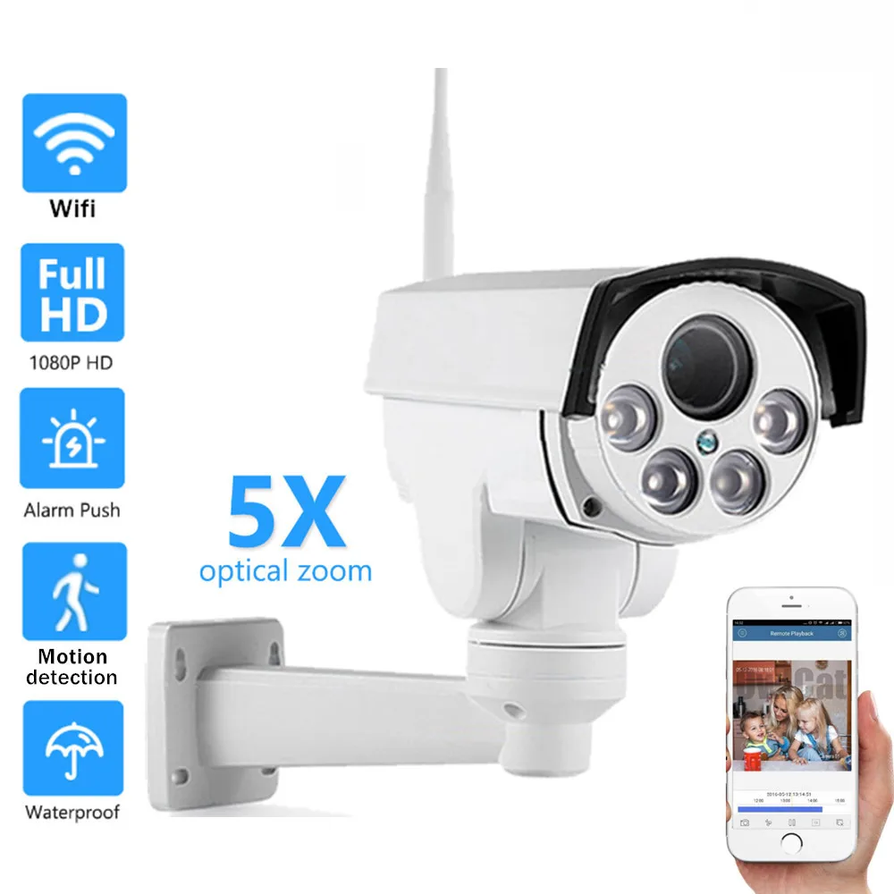 

1080P Security Camera WIFI Outdoor PTZ Bullet Wireless IP Camera Audio 2MP 5MP Pan Tilt 5X 10XZoom IR Network Surveillance P2P