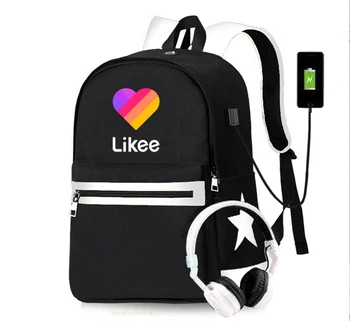 

Russia Likee App "LIKEE 1 (Like Video)" Backpack USB Charging Bags Men Anti-theft Heart Cat School Bags for Teenage Girls