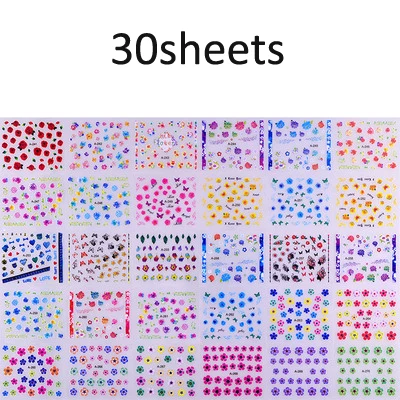 30pcs 24 шт. светящиеся флуоресцентные 3D наклейки для ногтей цветок Звезда мультфильм декоративные наклейки, Переводные 3D наклейки для ногтей - Цвет: 30pcs