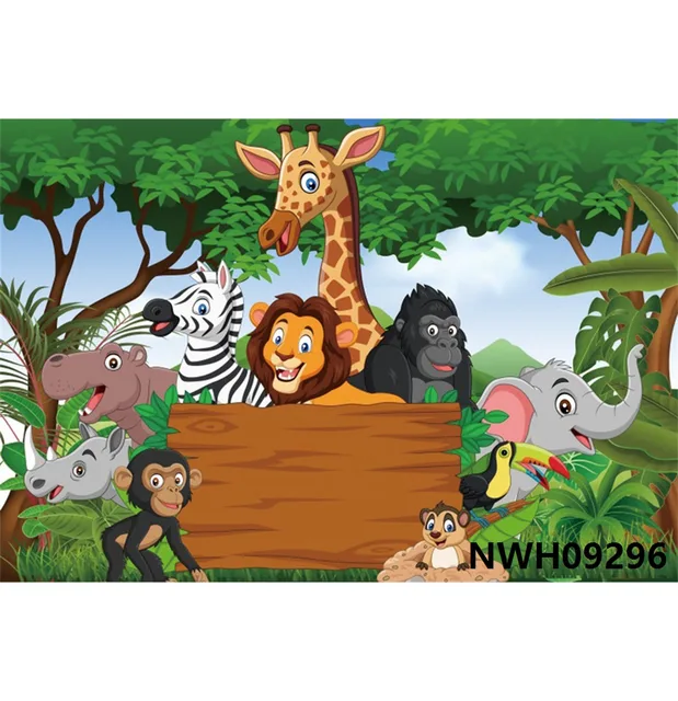 Safari 1st Birthday Backdrop Jungle Tropical Forest Wild One Animal Party Photography Newborn Baby Shower Photo Background Props NWH09296
