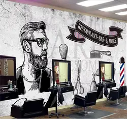 Пользовательские росписи обоев Ретро цемент кирпичная стена Ностальгический прилив мужской волос магазин-салон стены-водонепроницаемый