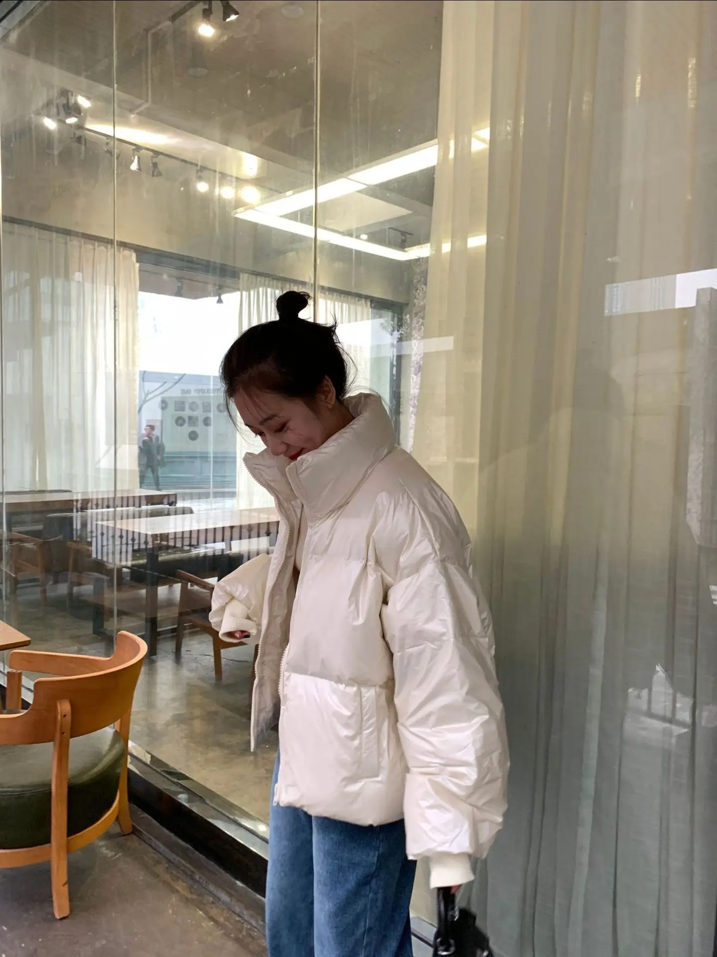 T3644 Winter New Style WOMEN'S down Jacket Stand Collar Thick Warm Loose-Fit Coat Armband Candy-Colored Trend Versatile