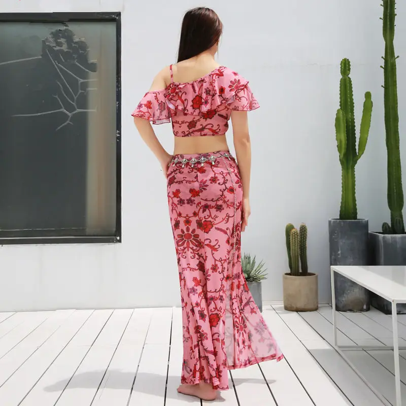 2PCS/SET Adult Sexy Flower Oriental Eastern Belly Dance Tops Shirt Costumes for Women Bellydance Dancing Clothes Dancer Wear
