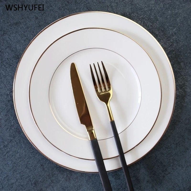 

2Pcs Direct selling new light luxury ceramic Phnom Penh breakfast Western dish creative home bone china steak dessert flat plate