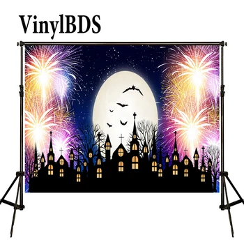 

VinylBDS Photo Background Firecracker Fireworks Halloween Backdrop Castle Photography Backdrop Cartoon Children Photo Background