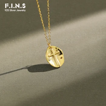 

F.I.N.S Korean S925 Sterling Silver Necklace INS Religious Cross Round Tag Necklace Pendants Unique Design Clavicle Chain