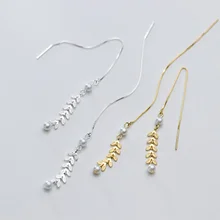 925 пробы серебряные модные ювелирные изделия листья длинный Нитевдеватель нить линии серьги ювелирные изделия A1135