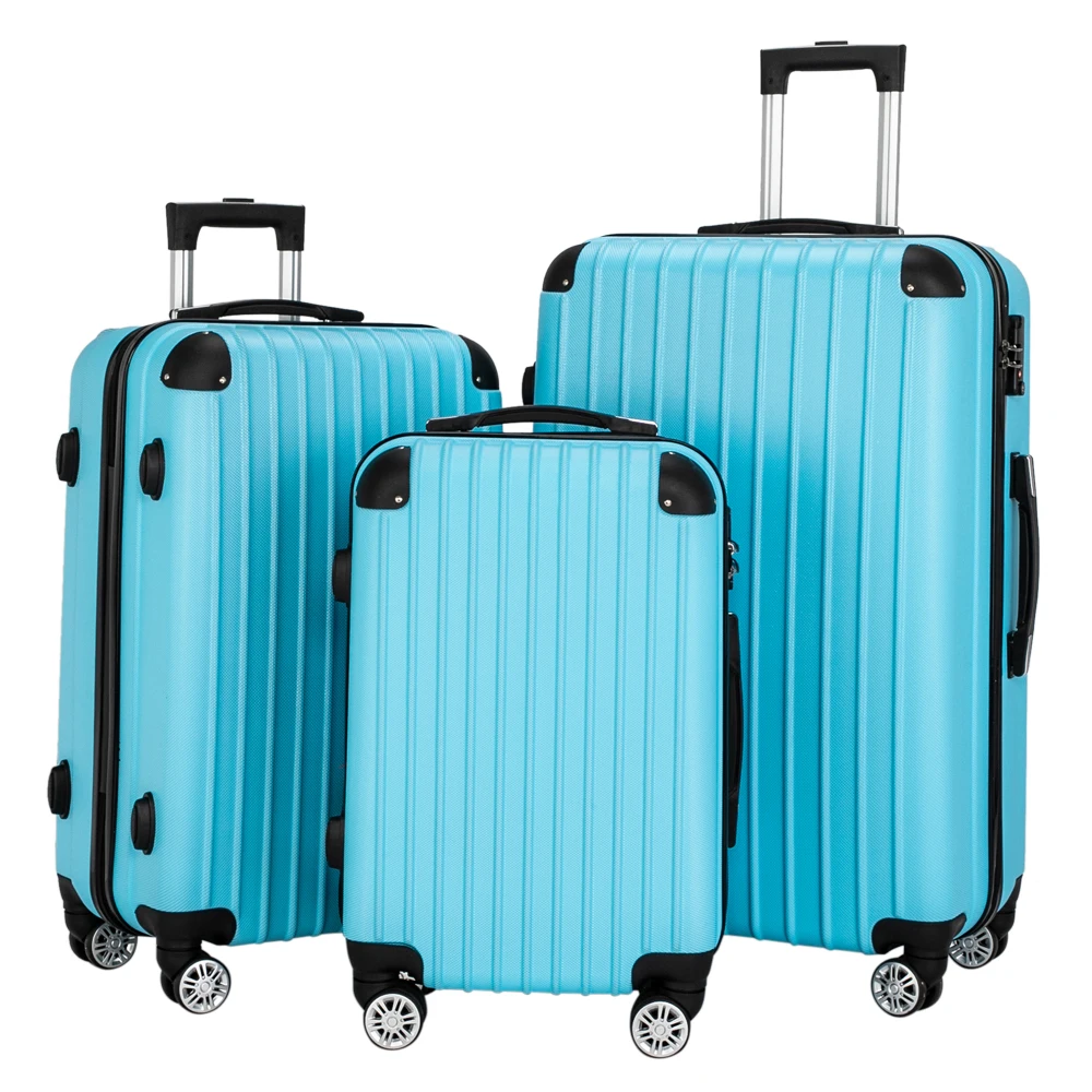 

3 Piece Luggage Set Suitcase Spinner Hardshell Lightweight TSA Lock Blue Multifunctional Stroage Box for Travel 20''24''28''