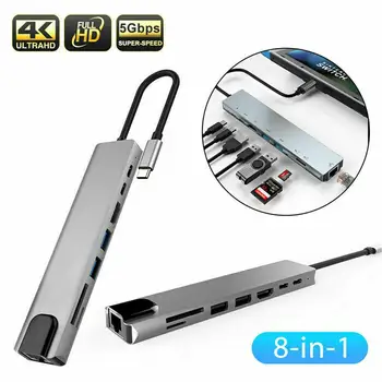 

8-in-1 USB-C to Type-C USB 3.0 HDMI 4K VGA RJ45 Adapter HUB Multi-function