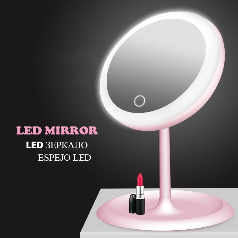 

Illuminated Mirror Led Light Makeup Mirror Cosmetic Vanity Desktop Storage Mirror Touch Screen Dimmable Portable Makeup Mirror
