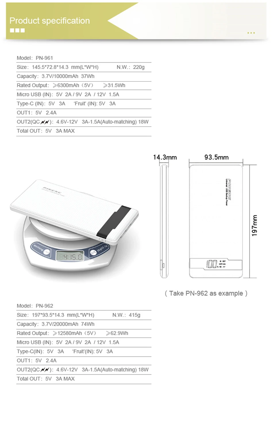 Pineng 961/Pineng 962 Quick Charge power Bank Pineng pn961 10000 mAh/pn962 20000 mAh/3 USB выход от Ruassia