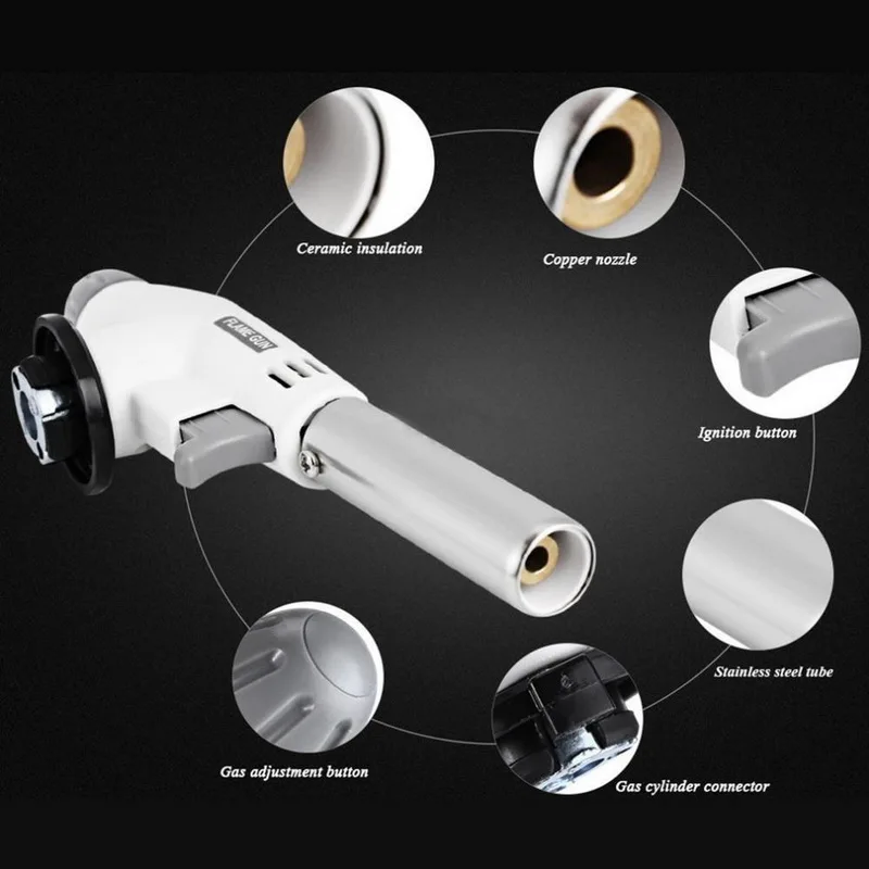 Gas Welding Torch Flamethrower Butane Burner Automatic Ignition Baking Welding BBQ Camping Outdoor Hiking Fire Flame Gun