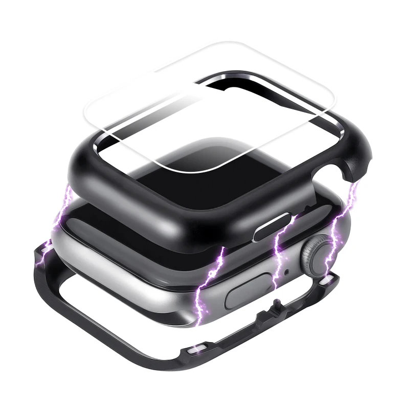 black Магнитная Крышка для apple watch case apple watch 5 4 44 мм/42 мм iwatch 3 band 40 мм/38 мм Защитная пленка для экрана 2 1 - Цвет: black