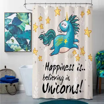 

Shower Curtains for Bathroom for Women Unicorn Home and Kids Decor,Believing Unicorns Quote Illustration with Star Elements,Blue
