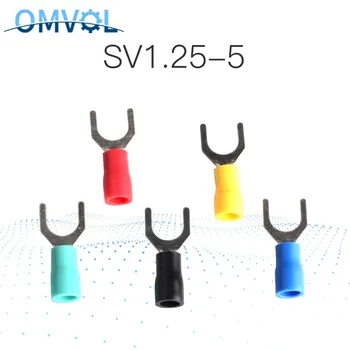 

50PCS SV1.25-5 Yellow Furcate Cable Wire Connector Furcate Pre-Insulating Fork Spade 22~16AWG Wire Crimp Terminals SV1.25-5 SV