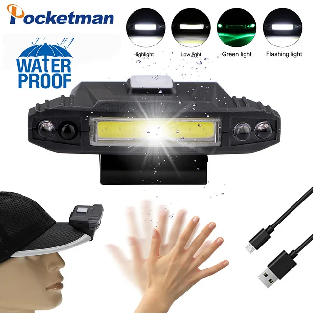 

Headlamp Hat clip cap Built-in battery Lighting COB Headlight 4 Modes USB Rechargeable Cap Clip Induction Torch Free Ship
